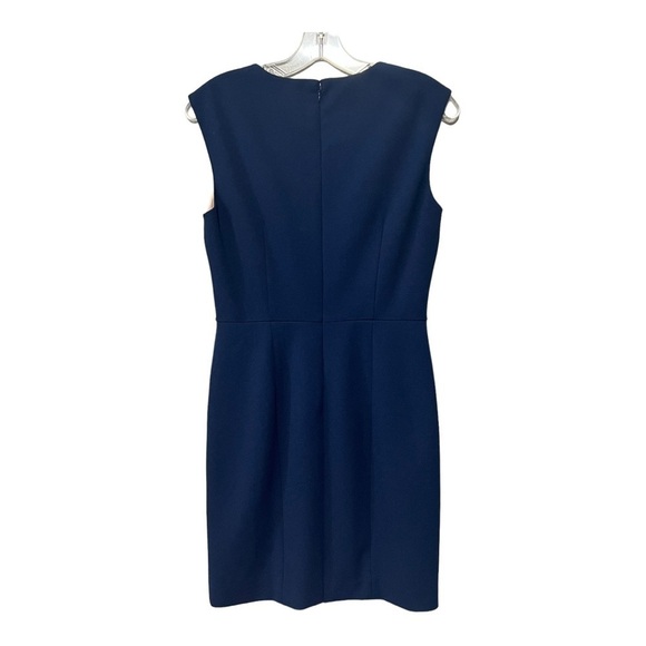 Donna Morgan Floral Lace Sheath Dress Navy Tan Color Block Midi Wedding Guest - Picture 4 of 10